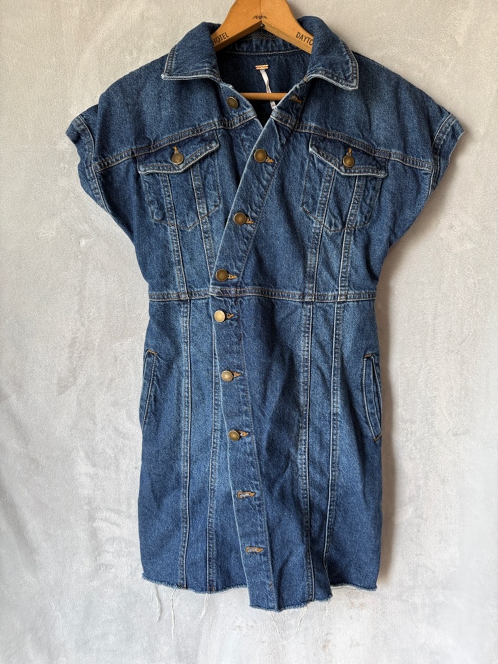 Free People The City Denim Mini Dress Women’s XS Blue Button Front Short Sleeve - Picture 2 of 16